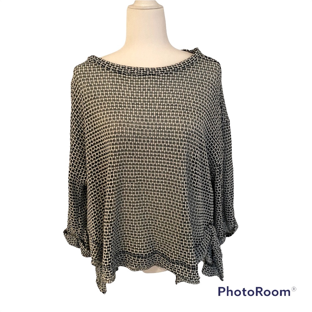 Umgee high-low woven tunic top, green and white check, size large - Picture 2 of 12
